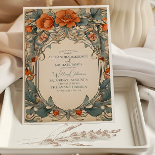 Vintage Blommigt Art nouveau Bröllop Inbjudningar