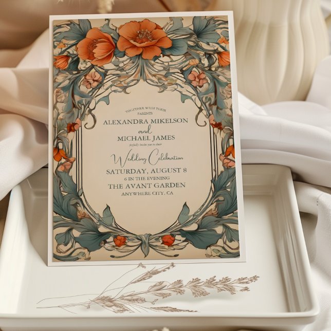 Vintage Blommigt Art nouveau Bröllop Inbjudningar (Skapare uppladdad)