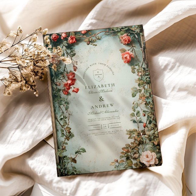 Vintage Blommigt Art nouveau Bröllop Inbjudningar (Skapare uppladdad)