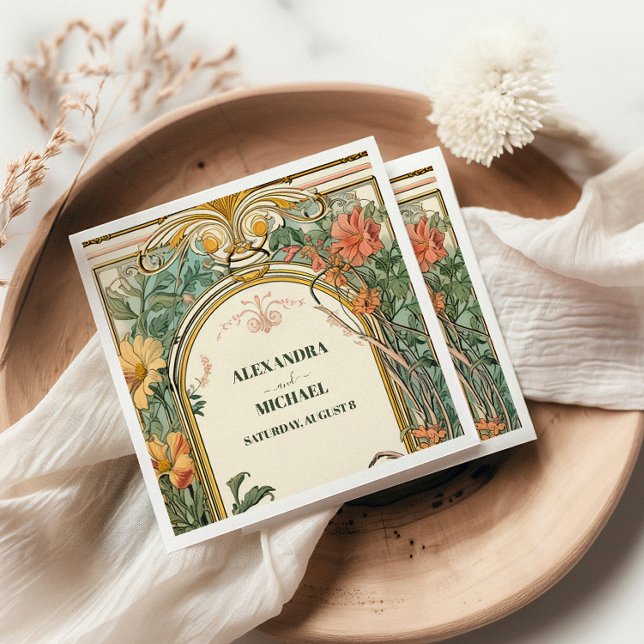 Vintage Blommigt Art nouveau Bröllop Pappersservett (Skapare uppladdad)