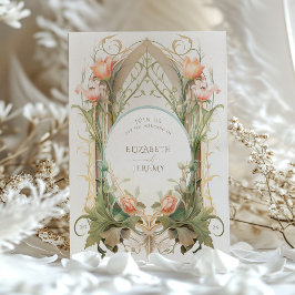 Vintage Blommigt Art nouveau bröllopsinbjudan Inbjudningar