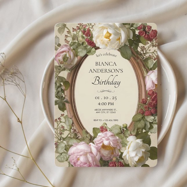 Vintage Blommigt Art nouveau födelsedag Inbjudningar (Skapare uppladdad)