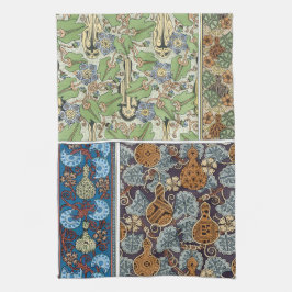 Vintage Blommigt Art nouveau Grönsaker, Gurkor Kökshandduk