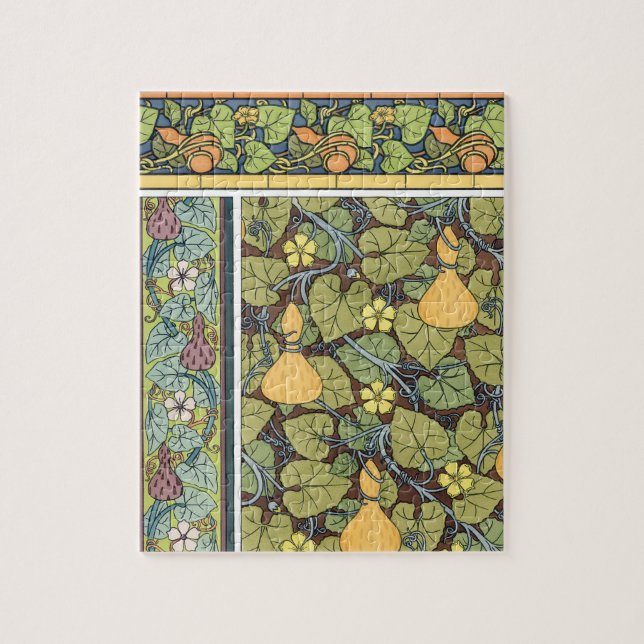Vintage Blommigt Art nouveau Grönsaker, Gurkor Pussel (Vertikal)
