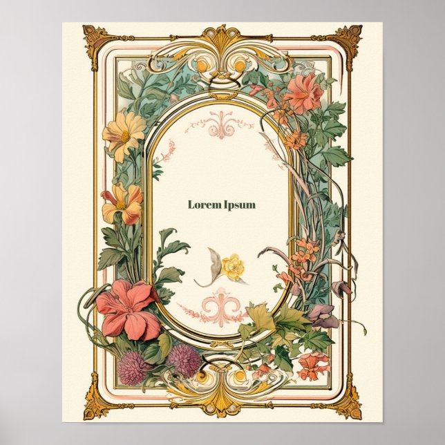 Vintage Blommigt Art nouveau Poster (Framsidan)