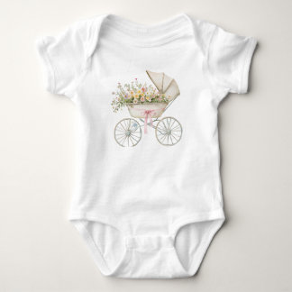 Vintage Blommigt Baby Carriage Baby Bodykosten - S T Shirt