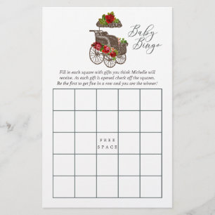 Vintage Blommigt Baby Carriage Baby Shower Bingo