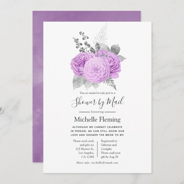 Vintage Blommigt Baby eller Möhippa med post Inbjudningar (Fram/baksida)