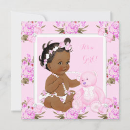 Vintage Blommigt Baby Shower Girl Rosa Bear Ethnic Inbjudningar