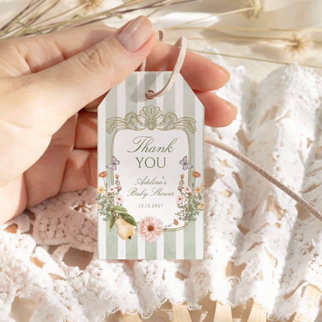 Vintage Blommigt Baby Shower Tack Presentetikett (Skapare uppladdad)