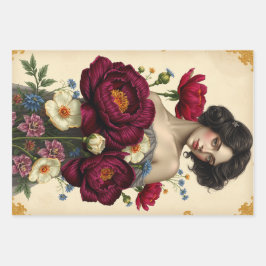 Vintage Blommigt Bädda Papper platt Lakan-avgränsn