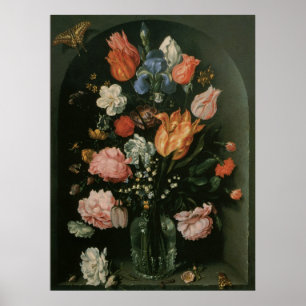 Vintage Blommigt Baroque, Vas av blommor i en nisc Poster