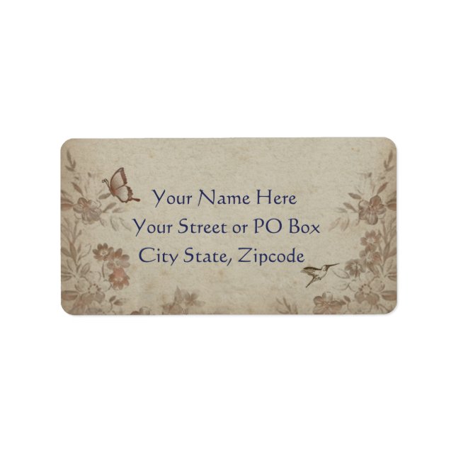 Vintage Blommigt Beige Adressetikett (Framsidan)