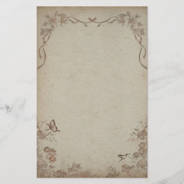 Vintage Blommigt Beige Brevpapper (Framsida)