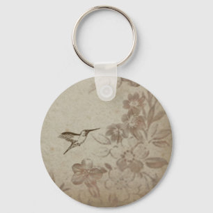 Vintage Blommigt Beige Nyckelring