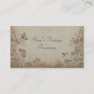 Vintage Blommigt Beige Visitkort