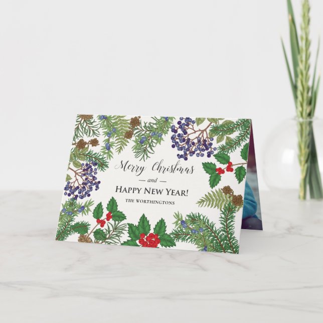 Vintage Blommigt Berry Garland Helgkort (Framsida)
