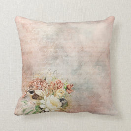 Vintage Blommigt Bird Kudde