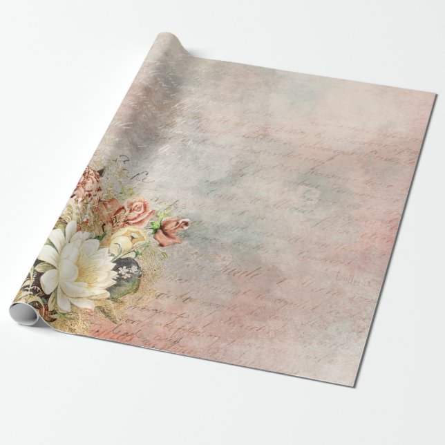 Vintage Blommigt Bird Presentpapper (Utrullad)