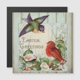Vintage Blommigt Birds Påsk Magnetic Card
