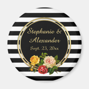 Vintage Blommigt Black and White Rand Personlig Magnet