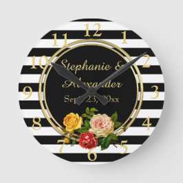 Vintage Blommigt Black and White Rand Personlig Rund Klocka