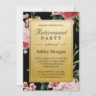 Vintage Blommigt Black Guld Classy Pension Party Inbjudningar