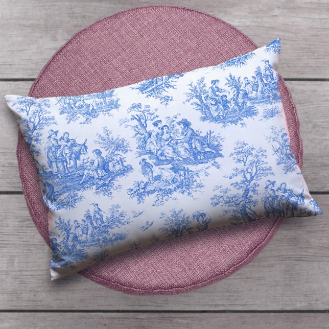Vintage blommigt blåturkos toile jouy lumbarkudde (Skapare uppladdad)