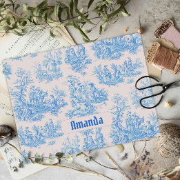Vintage blommigt blåturkos toile jouy monogram