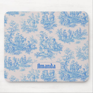 Vintage blommigt blåturkos toile jouy monogram musmatta