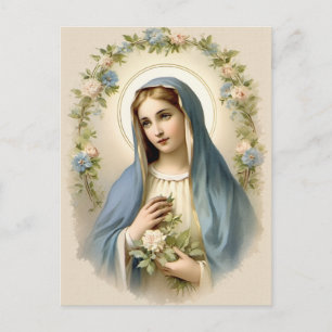 Vintage Blommigt Blerad Mor Mary katolik Vykort
