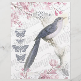 Vintage Blommigt Blue Bird Scrapbook Papper