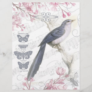Vintage Blommigt Blue Bird Scrapbook Papper