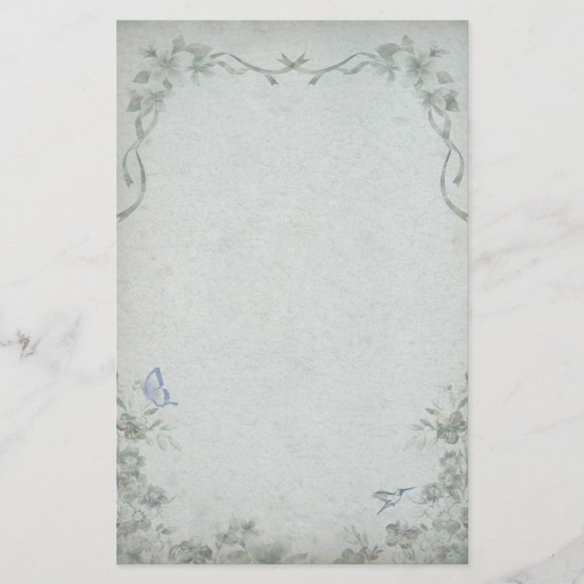Vintage Blommigt Blue Bröllop Brevpapper (Framsida)