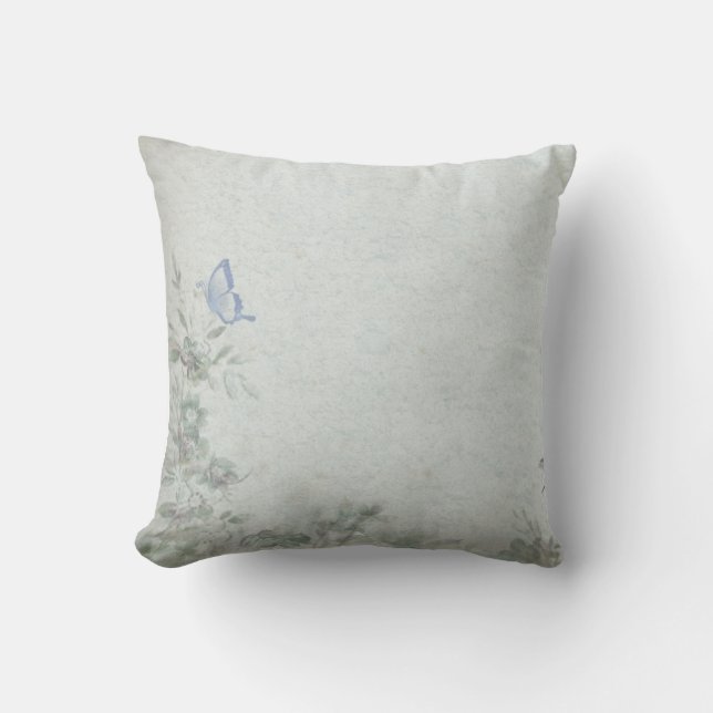 Vintage Blommigt Blue Bröllop Kudde (Framsida)