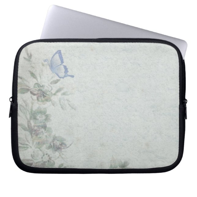 Vintage Blommigt Blue Bröllop Laptop Sleeve (Framsidan)