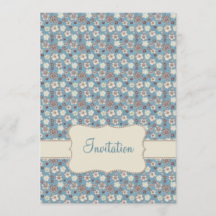 Vintage Blommigt Blue Mönster Birthday Inbjudan