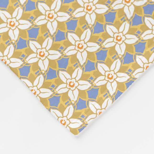 Vintage Blommigt blue och gult Jonquil mönster Fleecefilt (Hörn)