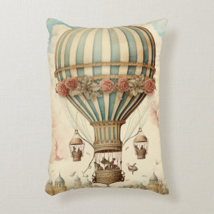 Vintage Blommigt Blue Rand Luftballong Prydnadskudde
