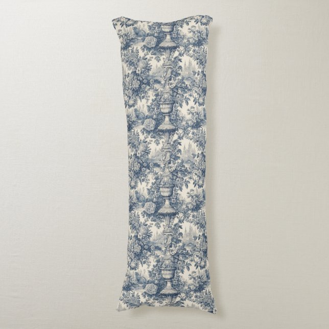 Vintage blommigt Blue toile de jouy Kroppskudde (Framsidan Vertikal)