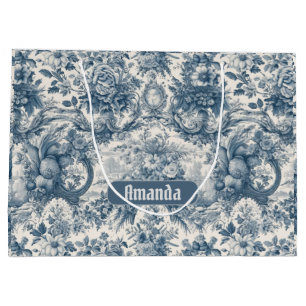 Vintage blommigt Blue toile de jouy monogram