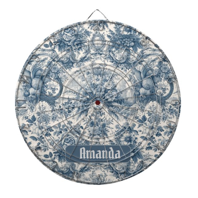 Vintage blommigt Blue toile de jouy monogram Darttavla (Framsidan)