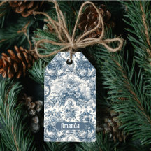 Vintage blommigt Blue toile de jouy monogram