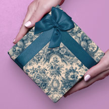 Vintage blommigt Blue toile de jouy