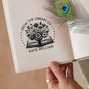 Vintage blommigt Bok från bibliotek i frimärke Självfärgande Stämpel