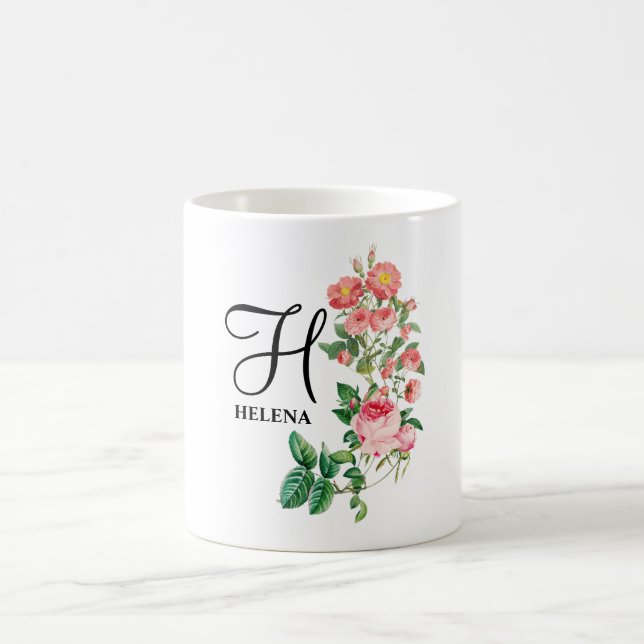 Vintage Blommigt Botaniskt anpassat monogram Kaffemugg (Center)