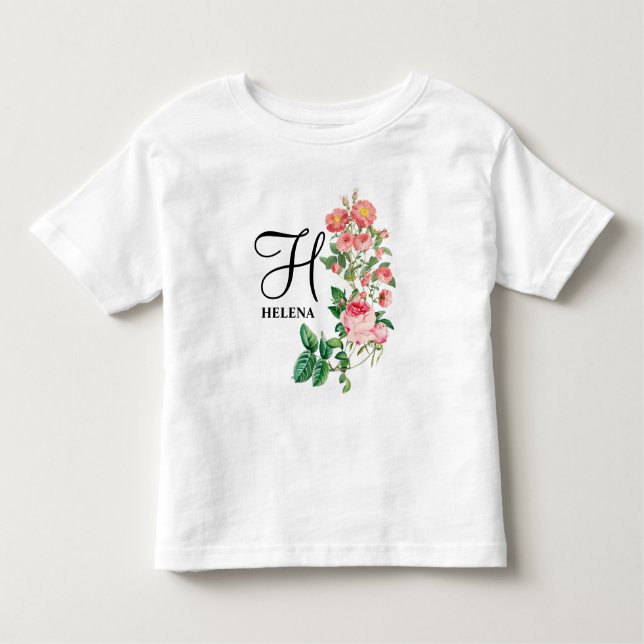 Vintage Blommigt Botaniskt anpassat monogram T Shirt (Framsida)
