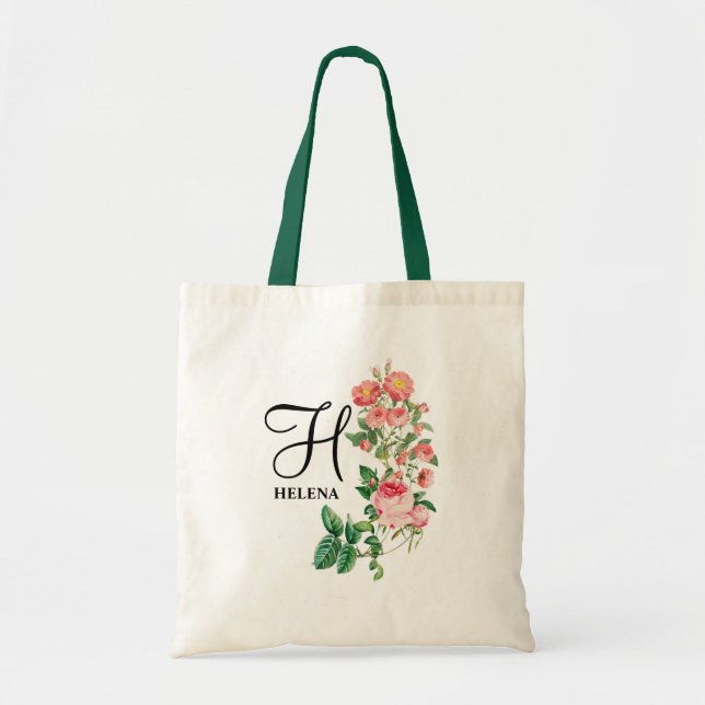 Vintage Blommigt Botaniskt anpassat monogram Tygkasse (Framsidan)