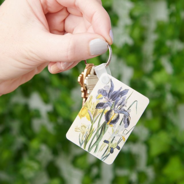 Vintage Blommigt Botany, Garden Iris Flowers Nyckelring (Hand)