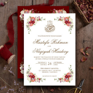 Vintage Blommigt Bouquet Gräns Islamiska Bröllop Inbjudningar